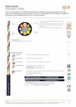 Technical data sheet chainflex® control cable CF98