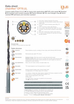 Technical data sheet chainflex® control cable CF78.UL