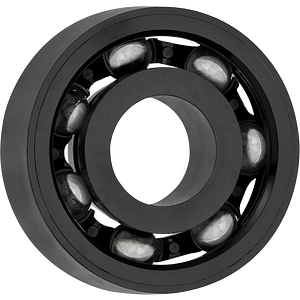 xiros® radial deep groove ball bearing, xirodur S180, glass balls, cage made of PA, mm, black for visible parts