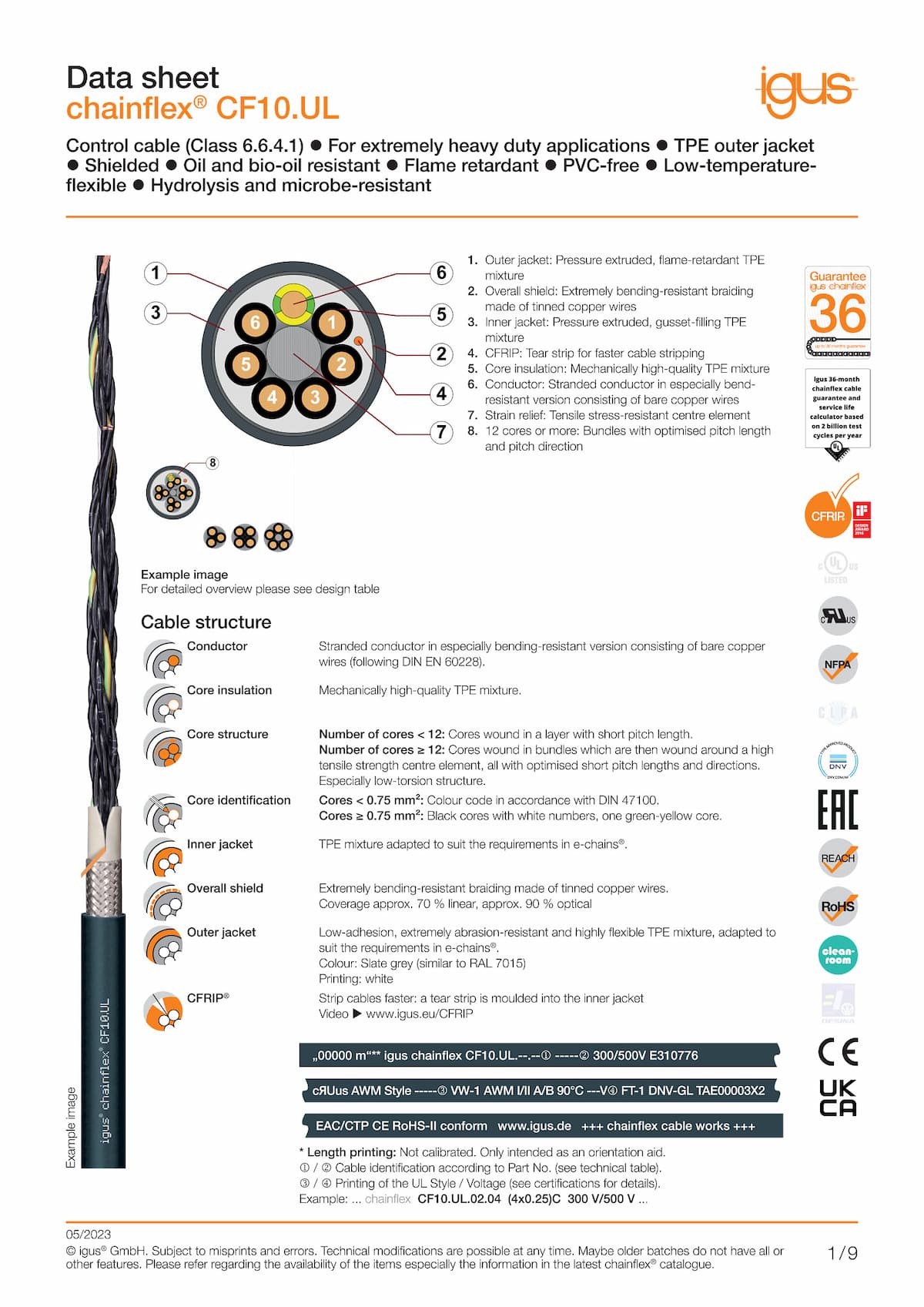 Technical data sheet chainflex® control cable CF10.UL